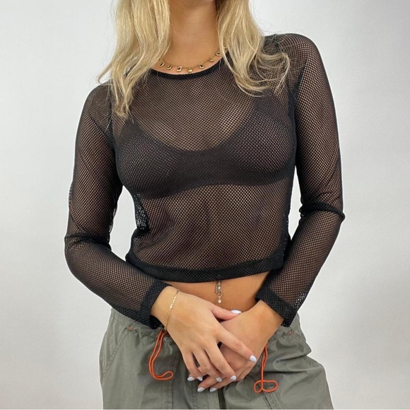 galita Tops - Black Mesh Long Sleeve  Top summer